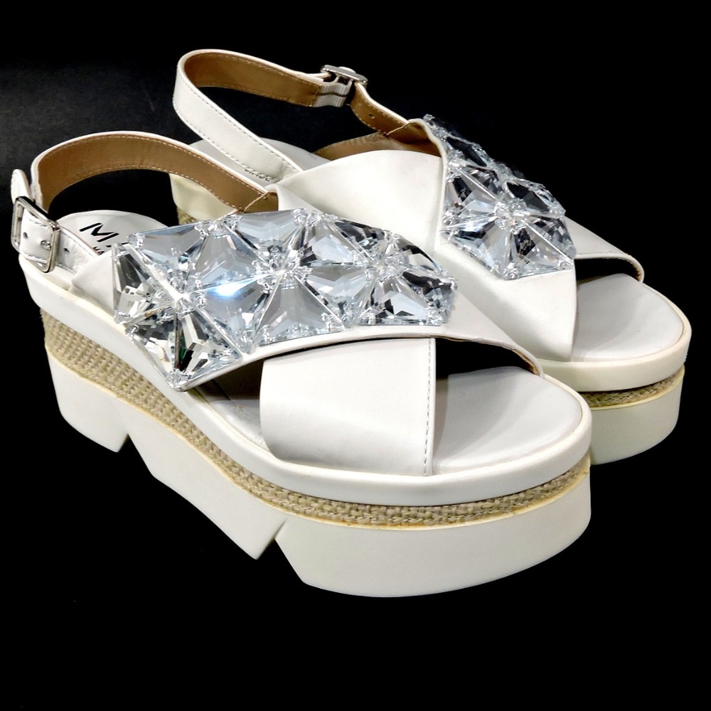 MALLY 🇮🇹 WOMEN'S WHITE LEATHER COMFORT PLATFORM SUMMER SANDALS - Picture 2 of 7